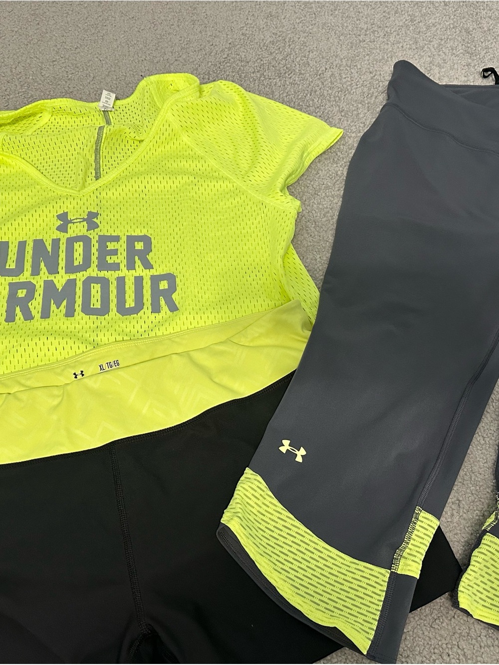 Under Armour Neon Yellow & Gray Workout Set - Top and Capris